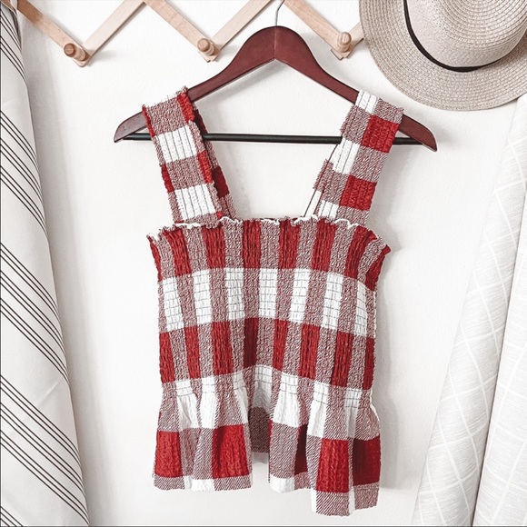 LOFT NWT Gingham Smocked Peplum Tank S - Picture 2 of 6